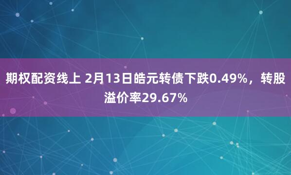 期权配资线上 2月13日皓元转债下跌0.49%，转股溢价率29.67%