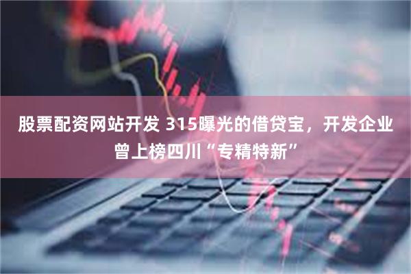 股票配资网站开发 315曝光的借贷宝，开发企业曾上榜四川“专精特新”