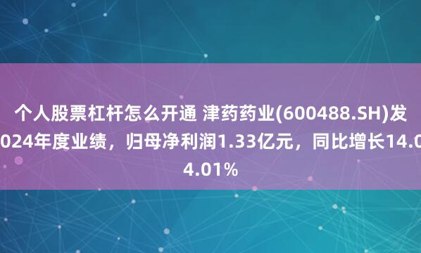 个人股票杠杆怎么开通 津药药业(600488.SH)发布2024年度业绩，归母净利润1.33亿元，同比增长14.01%