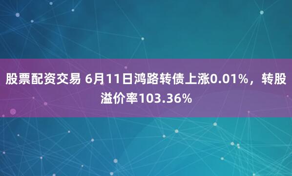股票配资交易 6月11日鸿路转债上涨0.01%，转股溢价率103.36%