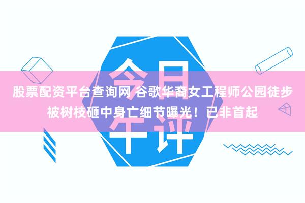 股票配资平台查询网 谷歌华裔女工程师公园徒步被树枝砸中身亡细节曝光！已非首起