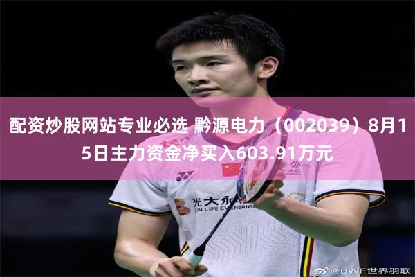 配资炒股网站专业必选 黔源电力（002039）8月15日主力资金净买入603.91万元