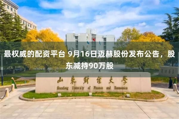 最权威的配资平台 9月16日迈赫股份发布公告，股东减持90万股